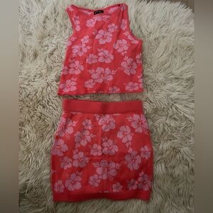 Kids Art Class tropical hibiscus knit Sleeveless Top and Skirt Set 10/12